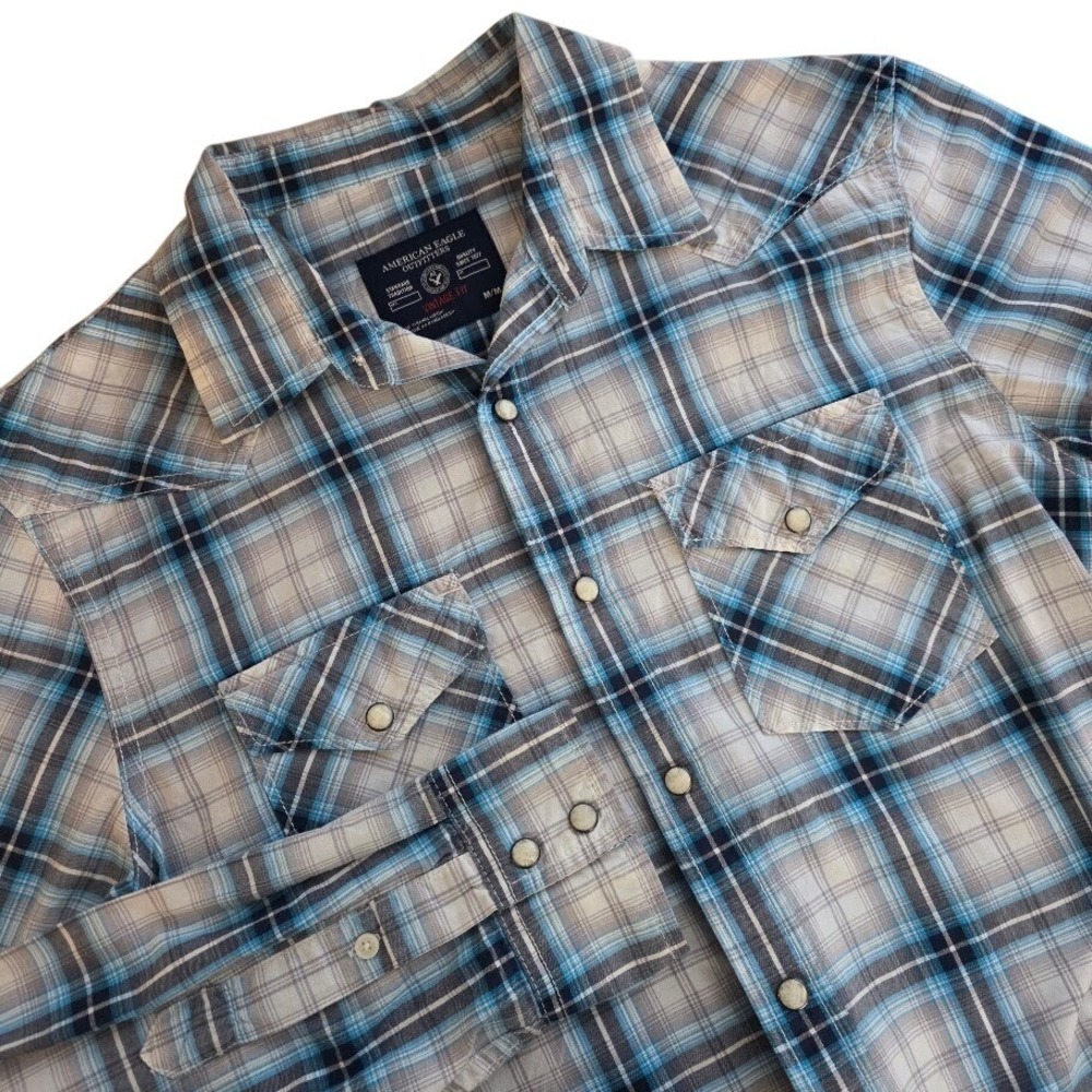 American Eagle Mens Plaid Pearl Snap Sz‎ M Western Cowboy Ranch